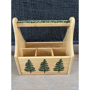 Vintage‎ Wood Utensil Caddy/Holder Futon 1999 Taiwan Christmas Tree